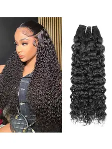 Brazilian Water Wave Bundles Human Hair 100% Unprocessed Water Wave Human Hair Quick Weave Hair 3 Bundles 100 gram Thick Remy Virgin Body Wave Hair Extensions Natural Black Color