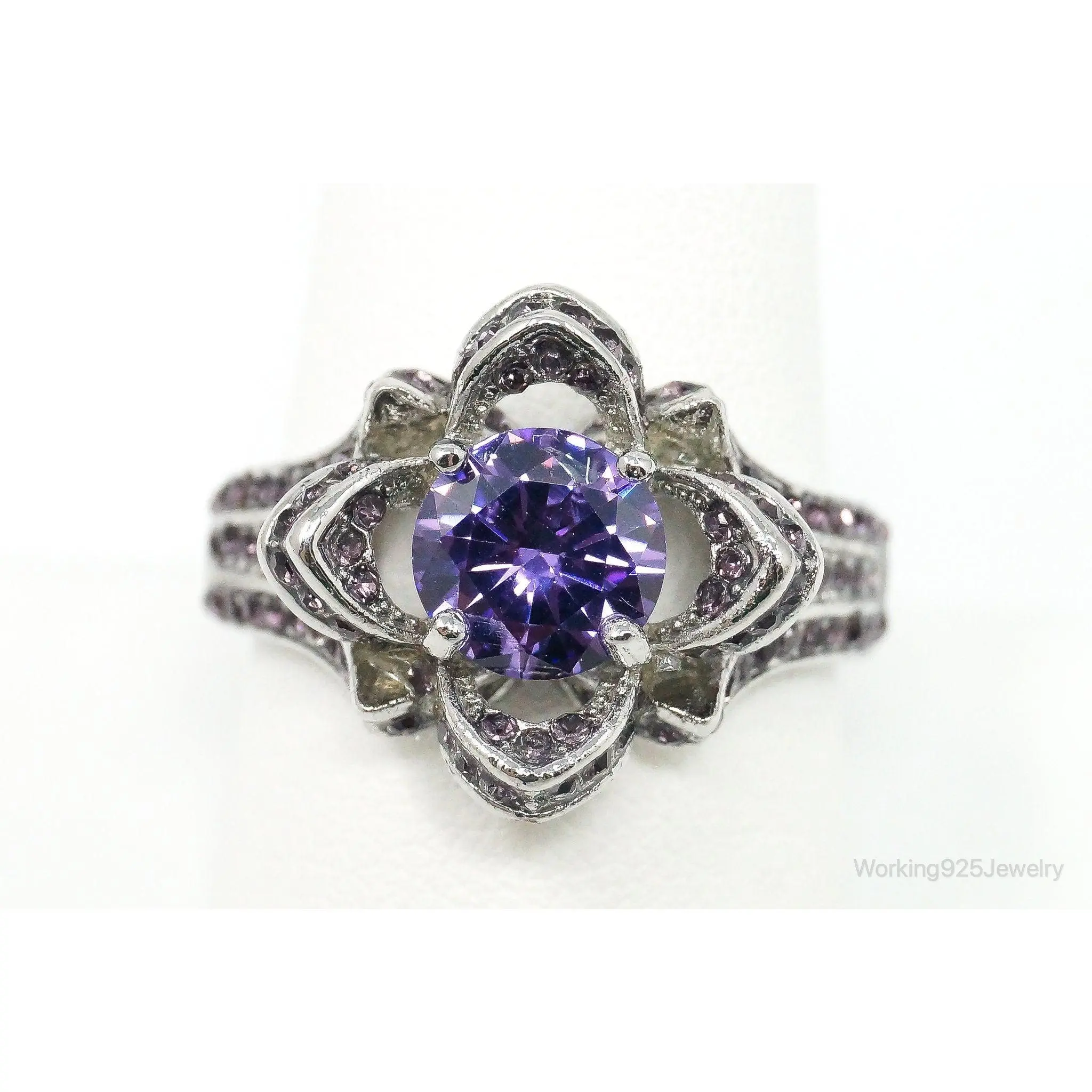 Vintage Purple Cubic Zirconia Amethyst Sterling Silver Ring - Size 10