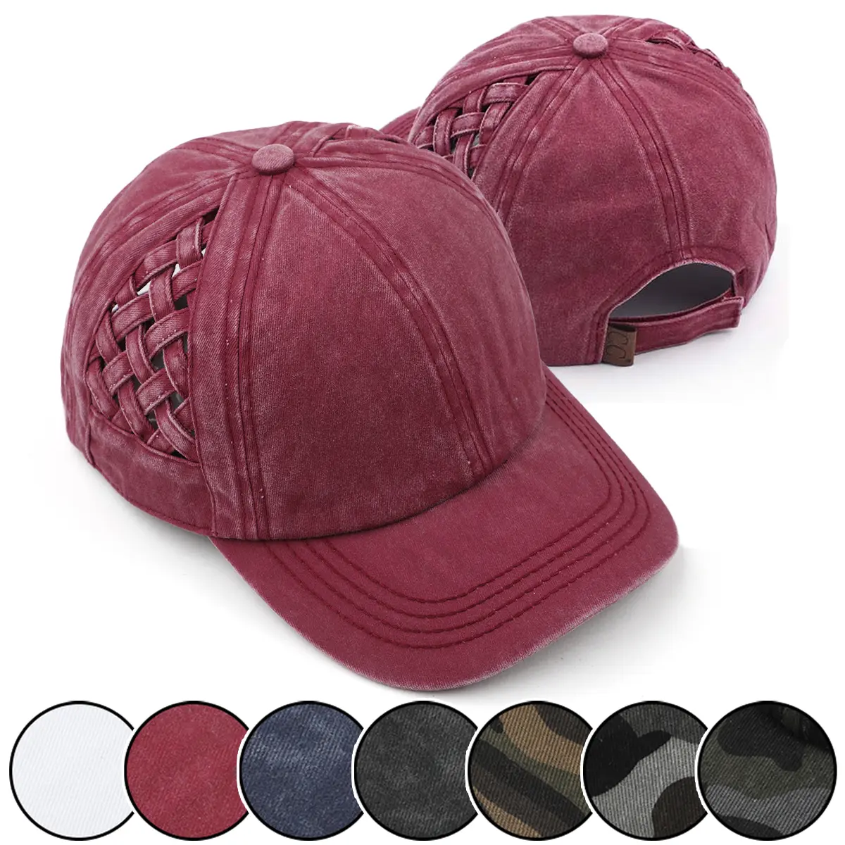 C.C Basket Weave Baseball Cap for Women aaa  white  hat Cotton Caps Cotton Casual Hat