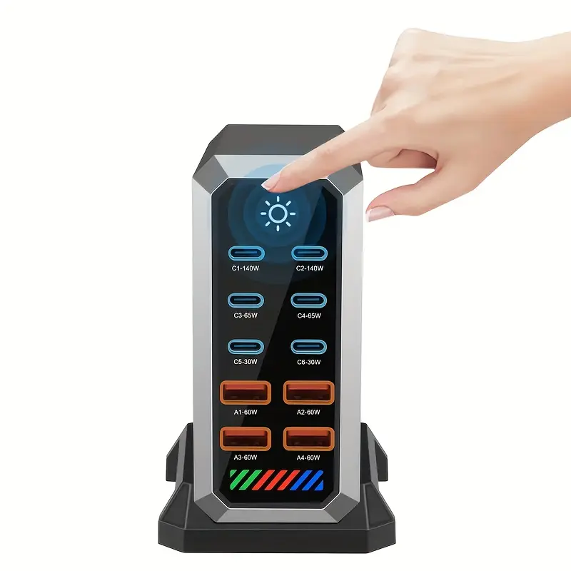 660W Fast USB C GaN III Pro Charger Block 10-port Charging Station Dual 140W PD3.1 PPS Fast Charging Suitable For Multiple Devices Including Laptops And Mobile Phones Compatible With MacBook IPhone 17 Pro Max IPad Etc The Perfect Christmas Gift
