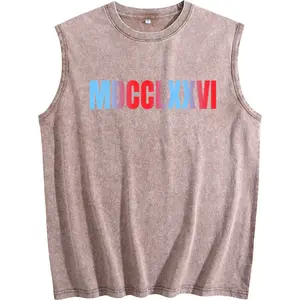 Unisex Washed Sleeveless Vest with Classic Roman Numeral Gradient Graphic and Crew Neck – Everyday Essential Basic Top