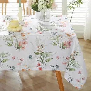 1 piece of spring and summer tablecloth for rectangular tablecloth, washable watercolor wildflower green floral tablecloth for picnic and dinner decoration, Rectangle Tablecloth