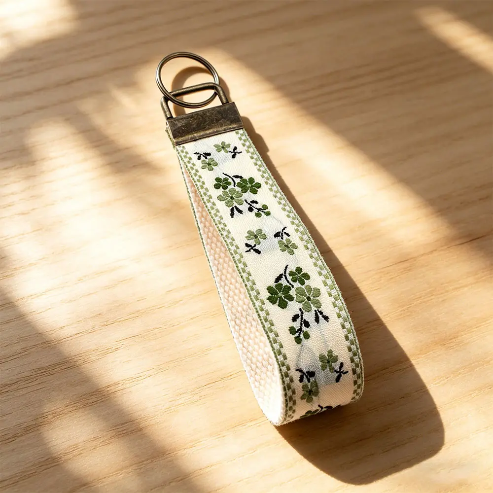 Bohemian Style Keychain for Women, Floral Embroidered Woven Fabric Wristlet, Handmade Bag Charm with Vintage Stainless Steel Clasp, Bohemian Style Keychains, Boho Chic Keychains