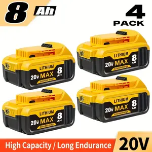 4Pack 8.0Ah Lithium Battery Replacement for Dewalt 20V Compact Long-Lasting  Lithium-ion MAX DCB200 DCD/DCF/DCG/DCS Series dewalt batteries power tool