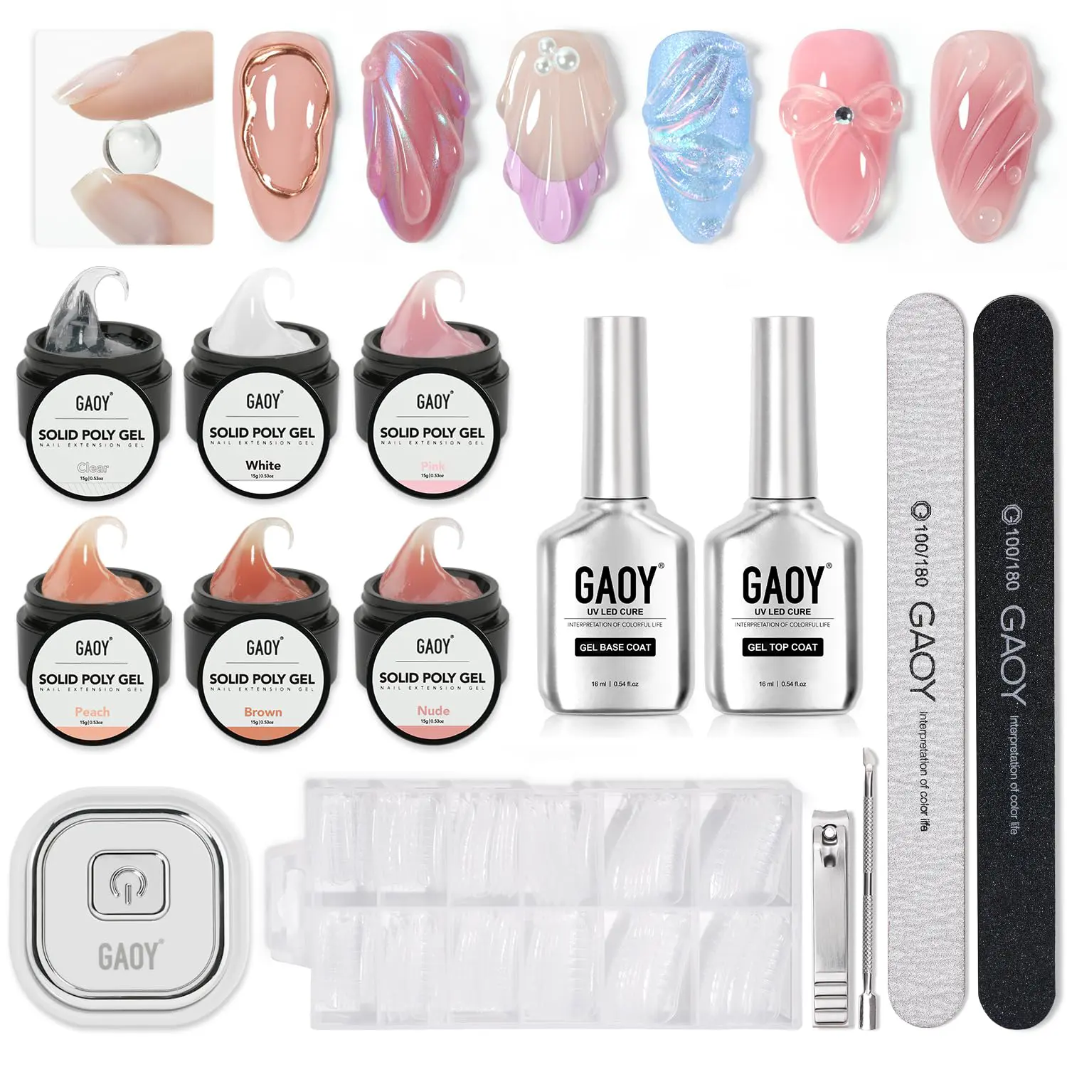 GAOY Solid Builder Gel Nail Kit with UV Light, Non-Sticky Hand Poly Gel for Nail Extension or Nail Art Sculpture, Carving, and Modeling