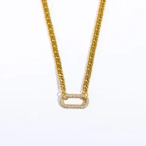 Cuban chain necklace. Zircon oval pendant. Unisex fashion jewelry gift. Perfect for Black Friday and Christmas. choker