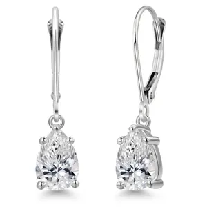 Gem Stone King 1.40 Cttw IGI Certified Lab Grown Diamond Dangle Drop Earrings For Women in 14K White Gold | Pear Shape 0.70 Ct Each | VS1 Clarity | D-E Color