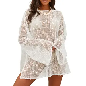 Songling Sexy crochet sheer maxi dress beach skirt swimwear one-piece swimsuit