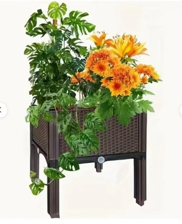Freely Combinable Elevated Planter Box With Legs, Woven Black Plastic Raised Garden Bed, Lightweight Durable Outdoor Growing Container For Flowers, Vegetables & Herbs