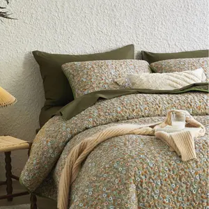 Floral Quilt Set, Cute Vintage Flower Cottagecore Shabby Chic for Women Teen Girls, Reversible Lightweight Bedspread Coverlet, 3 Pieces, Olive Green, Queen/Full Size Pattern Duvet Cover bag seersucker bed Tree Organic Cotton Percale Sheet Christmas picnic