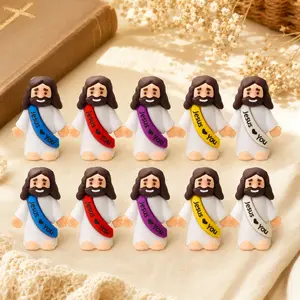 30 Pack Vibrant Mini Jesus Rubber Figures, Jesus Loves You Hide-and-Seek Toys, Religious Decor & Gifts for Baptism, Sunday School and Christmas Party Favors