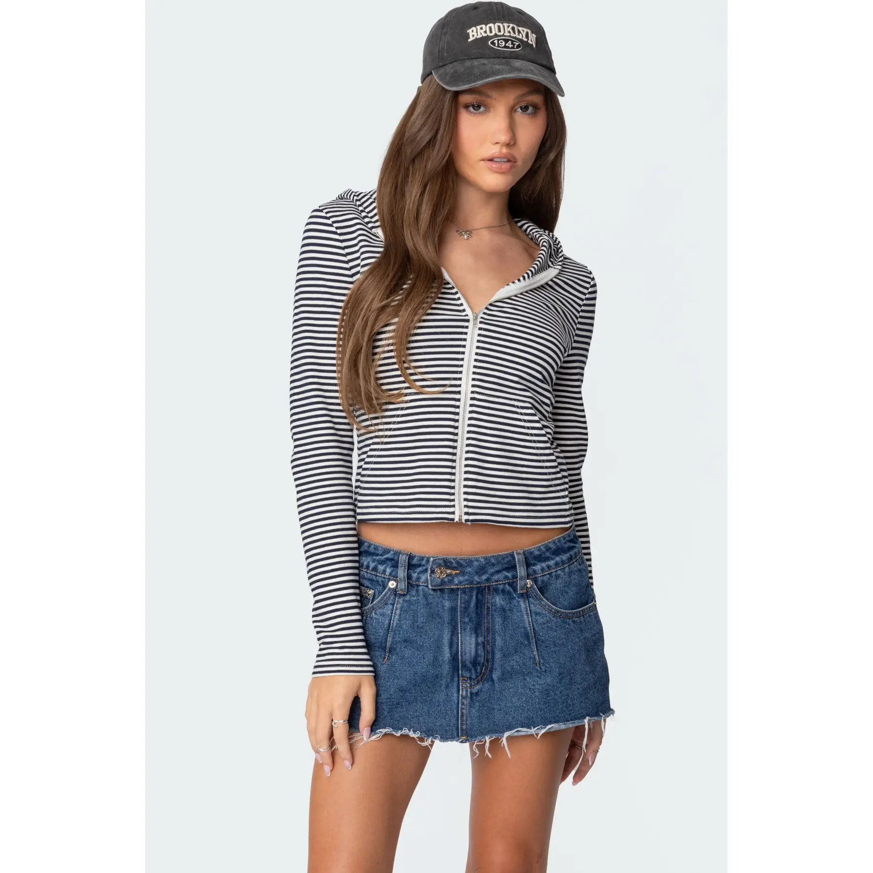 Madison Striped Zip Up Hoodie