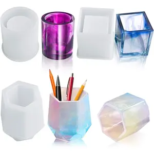 3 Pcs Cup Resin Silicone Mold, Makeup Brush Holder Organizer Cylinder Craft Epoxy Mould, DIY Flower Planter Pot Molds, Pen Holder Mould