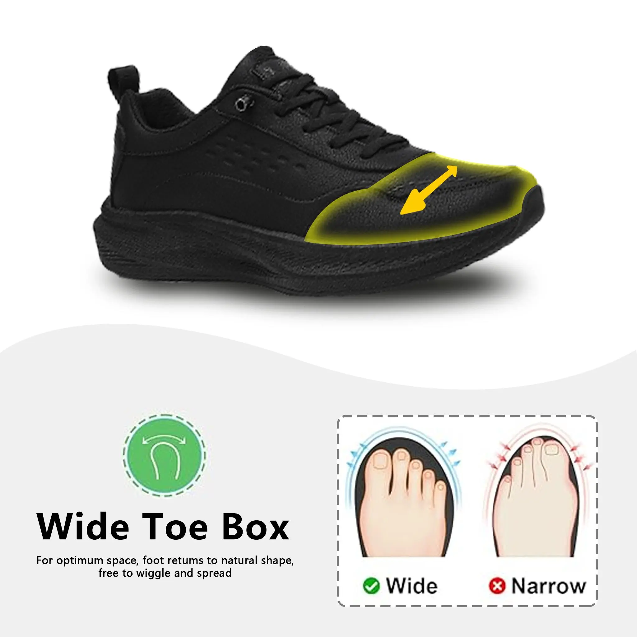 Unisex Wide Toe Box Sneakers, Waterproof Fabric Slip-On Casual Trainers, Ultra-Light & Flexible for Trail Running, Basic, Athletic, Lightweight, All Seasons, All Day Wear, Barefoot Toe Box Casual Trainers