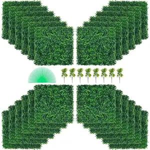 summervibes UV-Resistant Decorative Artificial Boxwood Panels, 24pcs 20x20 cm Fake Grass Panels for Wall Decor, Privacy Fence, Outdoor Garden Use