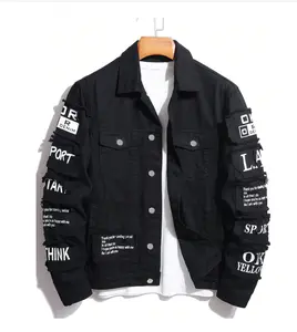Y2K streetwear fashion designer's personalized splashed ink hand-painted letter printed men's denim jacket