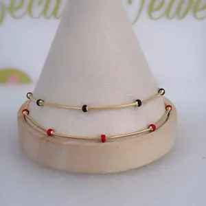Bead Design Anklet Bracelet #01002 18k Laminated Gold Hypoallergenic 9-11 Inches Extender 3 Layers Protection Daily Wear