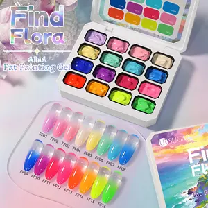 16-color cream gel nail kit with easy patting application. Abundant colors create gorgeous gradient and floral designs. Pure pigment, perfect for professional salon and personal nail creation.