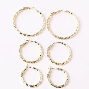 14K Gold Plated Diamond Cut Hoop Earrings Set