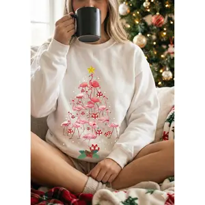 Funny Flamingo Christmas Tree Sweatshirt – Comfort Colors Cute Holiday Flamingo Xmas Graphic Top