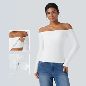 Halara Ribbed Knit Off Shoulder Long Sleeve 2-in-1 Casual Top#TikTokShopSpringGlowUp