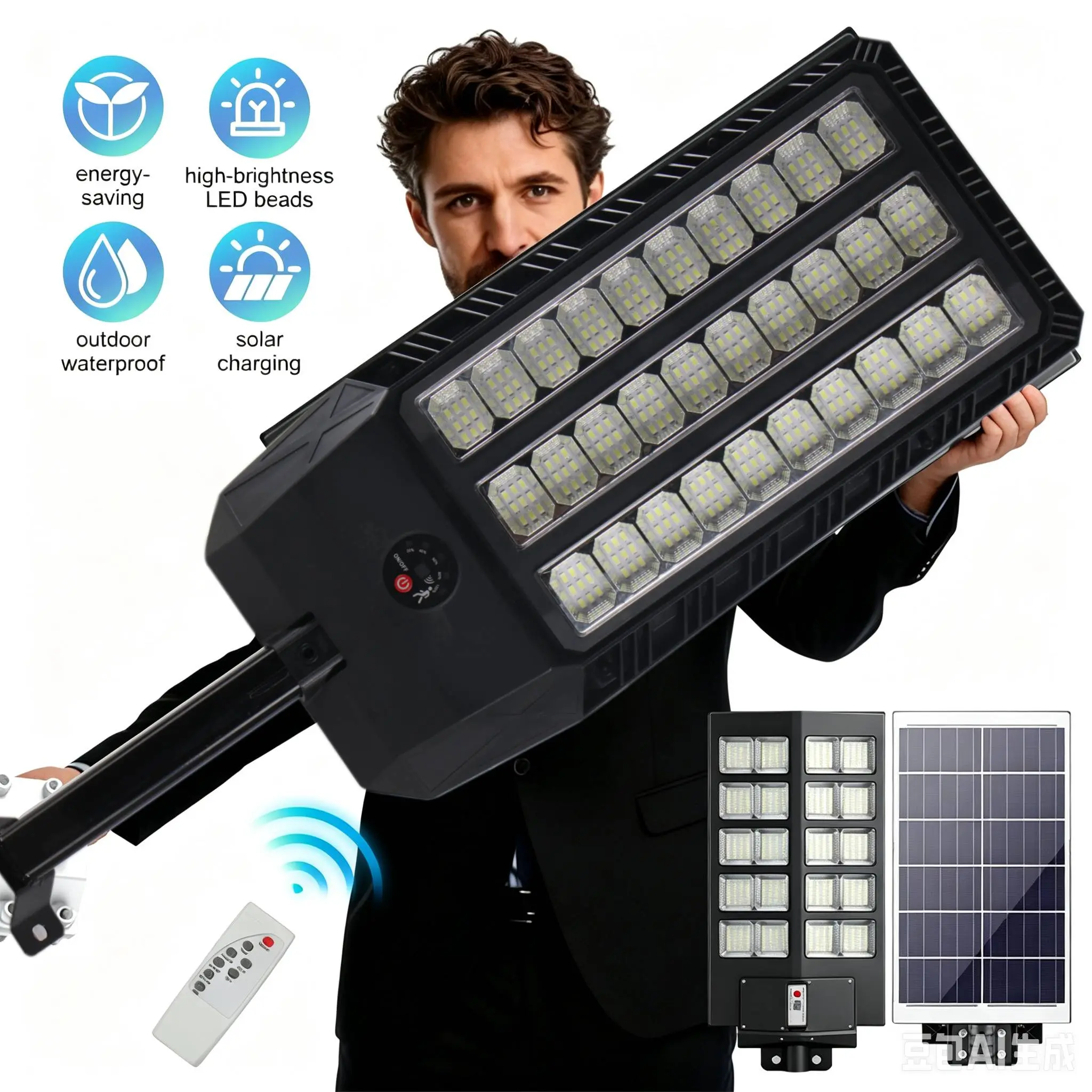 【Summerfinds】800w   Commercial LED Solar Street Light with Dusk-to-Dawn Auto On/Off Waterproof Outdoor Security Lighting for Parking Lots Yards and Roads