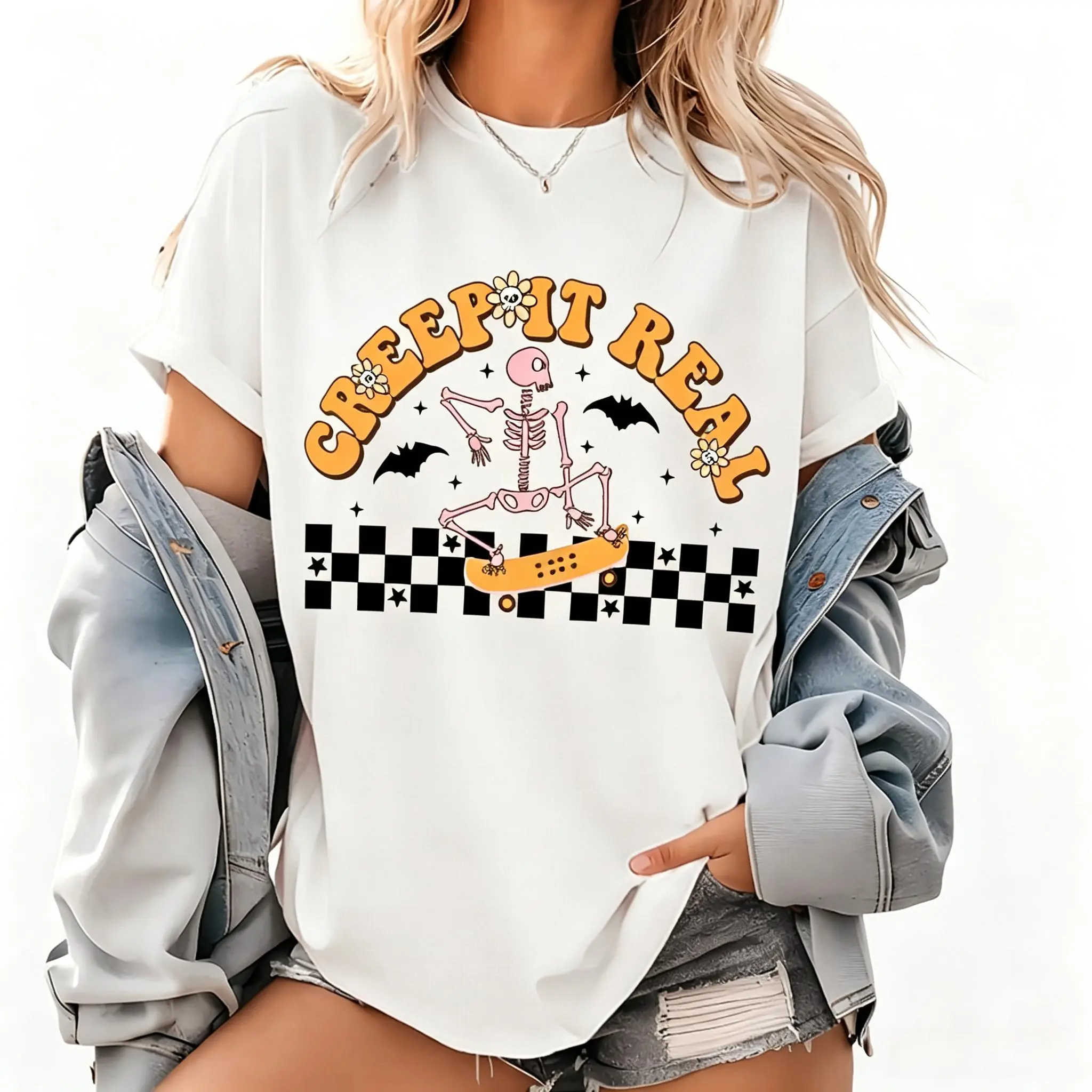 Creep it Real Shirt, Creep It Shirt, Skekleton Shirt, Women's Shirt, Summerween Tees, Trendy Shirt,Womens Trendy Summer Tee, Graphic Shirt for her