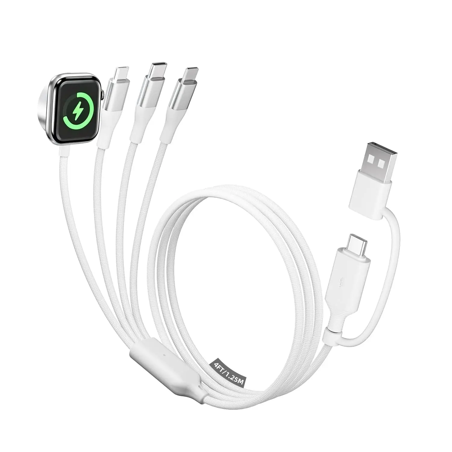 4-in-2 Multi Fast Charging Cable, 20W Type-C Cable for Apple Watch Ultra/10-2, iPhone 17-11, Android Phones, AirPods, Car Use Adapter Alloy