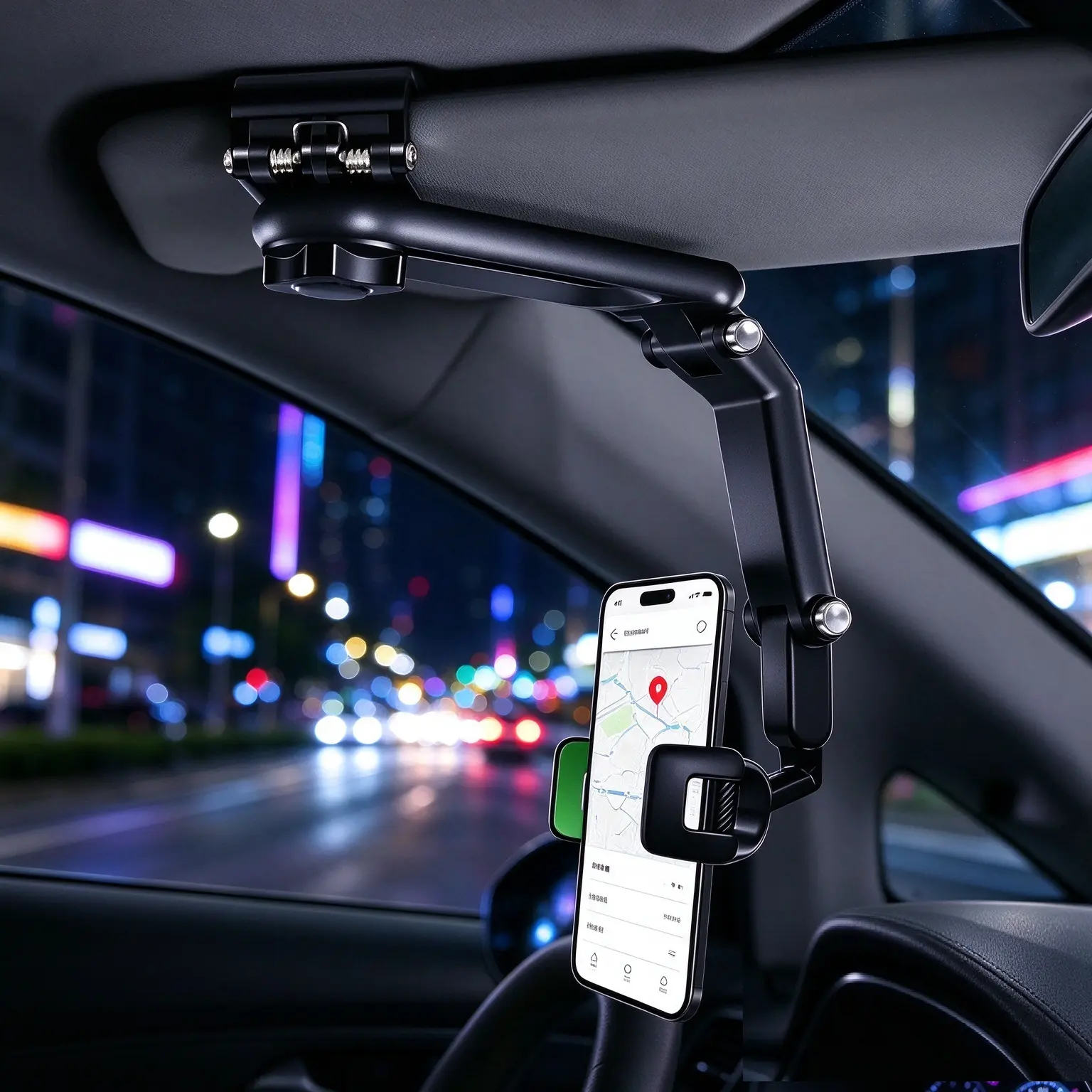 Sun Visor Phone Holder, 360 Degree Rotatable Car Phone Clip, Multifunctional Hands-Free Cell Phone Cradle, Stable Telescopic Rearview Mirror Phone Stand, Universal Navigation Bracket Compatible With Most Smartphones for Vehicle Interior Use.car enthusiast