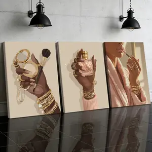 3 Counts Wooden Framed Canvas Painting, Elegant Woman Makeup And Perfume Art Images, Exquisite Poster, Perfect Living Room Decoration, Modern Art, Fashion Family Poster, Wall Art Decoration, Waterproof Art