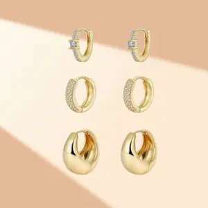 3 Pairs Gold Hoop Earrings Set for Women - 14K Gold Plated Lightweight Small to Chunky Open Hoops | Trendy Stackable Earrings for Y2K Style & Everyday Layered Looks