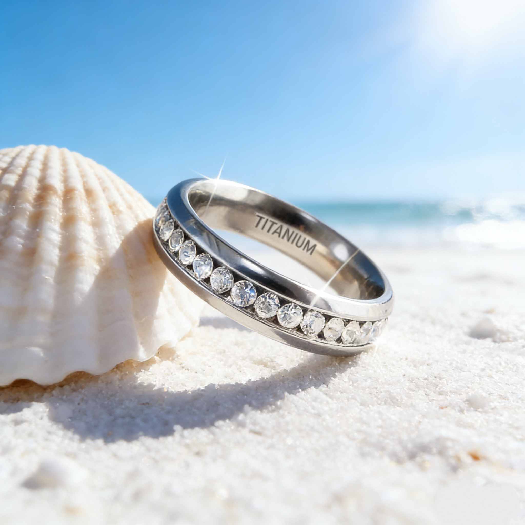 5-piece women’s wedding and engagement ring set, crafted from hypoallergenic titanium steel. Bohemian style with round zircon inlays, tarnish-resistant platinum plating, perfect for daily wear.