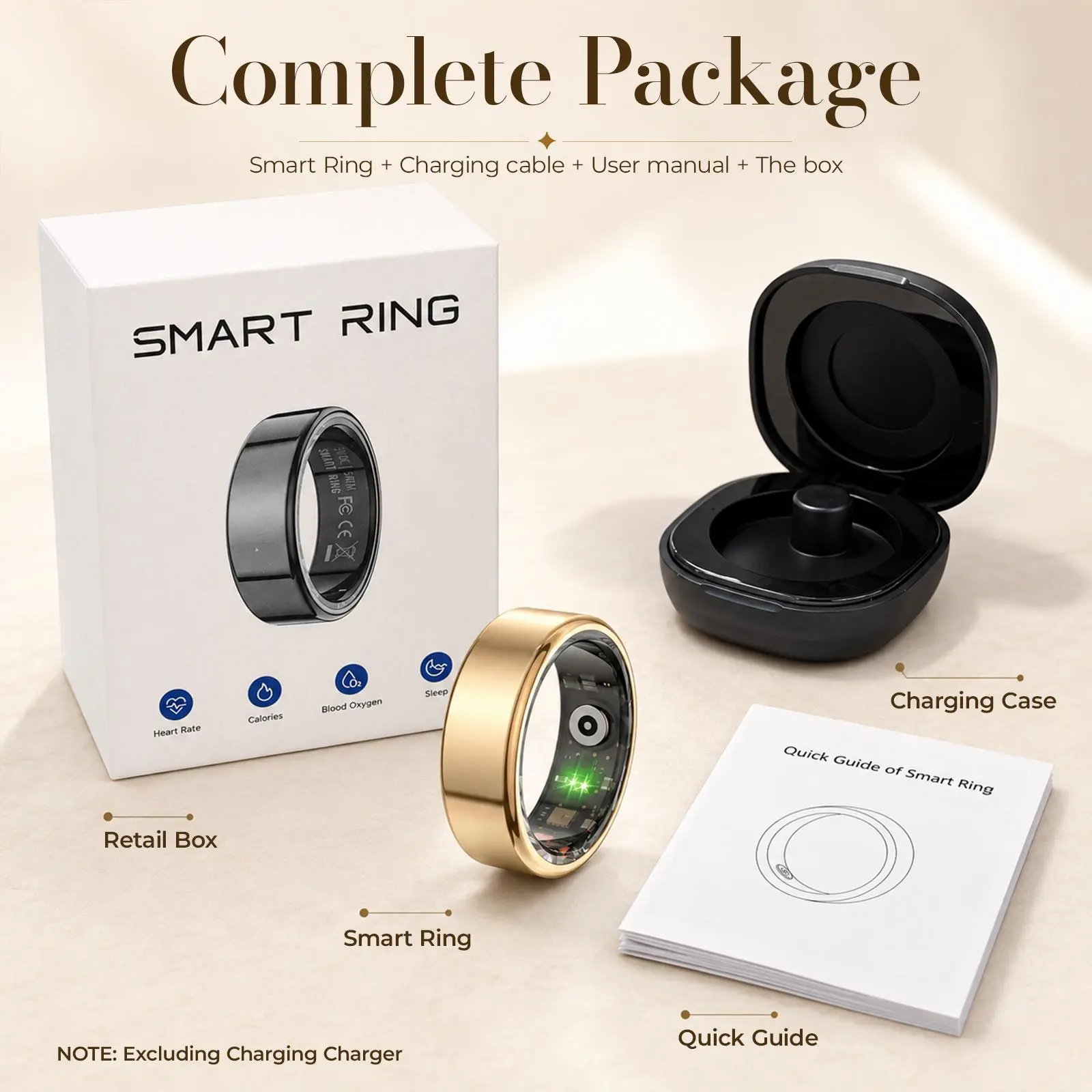 Smart Ring Fitness Tracker, Sleep Monitor, Heart Rate & Activity Tracking, IP68 Waterproof, 5–7 Days Battery, for Android & iOS Bluetooth Magnetic