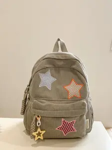Fresh artistic style fashionable texture backpack, large capacity high-quality casual versatile backpack, checkerboard star embroidery decoration, star zipper pendant design, suitable for school and commuting, Travel Backpacks