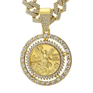 Necklace Angel Pendant Rotation Moissanite Full Diamond Chain Hip Hop Jewelry Shiny Focus Personalized Fashion Party Gift For Men Women Trendy Statement Jewelry