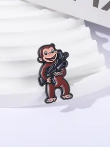 Creative Cartoon Badge, Funny Monkey Holding Gun Design, Unique Style Accessory for Fun Decor & Personalized, Durable Metal Pins