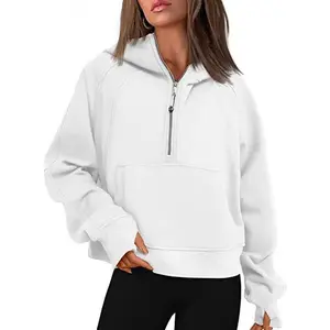 2025Winter Yoga Wear Scuba Women's Sports Half Zipper Hooded Sweatshirt Sweater Loose Short Velvet Gym Tops Workout Clothes