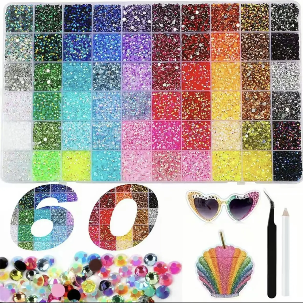 backtoschool bedazzling kit Vibrant gemstones 32,000 resin crystal beads, with tweezers, 3mm, used for decorating clothes, water cups, shoes and other items