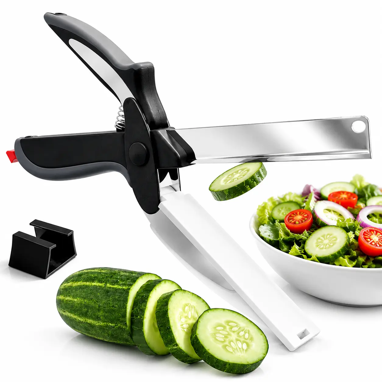 9.5" 2-in-1 Stainless Steel Kitchen Scissors with Detachable Blade, Cutting Board, Safety Lock, Dishwasher Safe for Veggies, Fruit, Tomato & Cheese