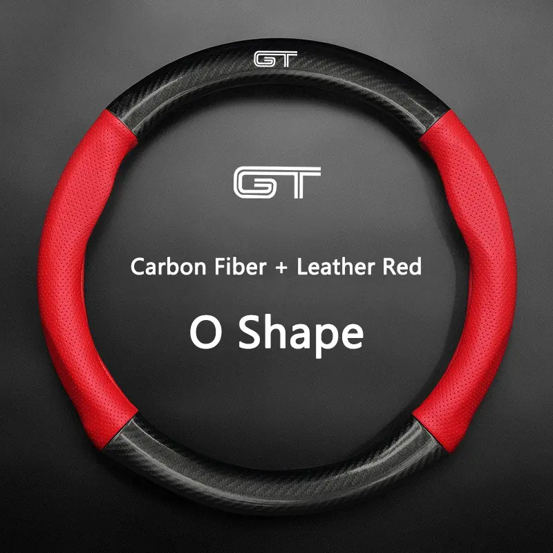 Universal Car Steering Wheel Cover Carbon Fiber Leather Three-dimensional Anti Slip For Ford Mustang Shelby GT GT500 GT350 Car Accessories
