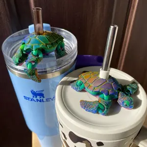 Sea Turtle Tumbler Toppers / Straw Charms for Stanley Tumbers & 9.5mm Straws with Durable PLA Design - Stylish, Beverage