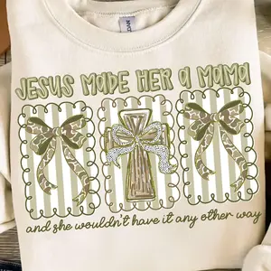 Jesus Made Her A Mama Shirt Sweatshirt, Coquette Christian Mama Tee, Trendy Camo Mama Shirt, Mother’s Day Gift for Mom