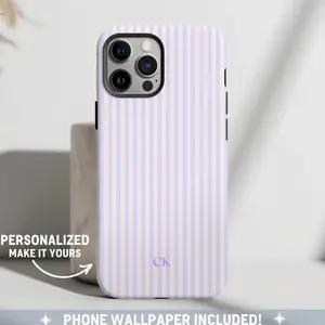 Personalized Purple Phone Case Custom Monogram phone 15 Case Aesthetic Striped Phone Case Summer Coastal Phone Case Preppy Phonecase Beachy