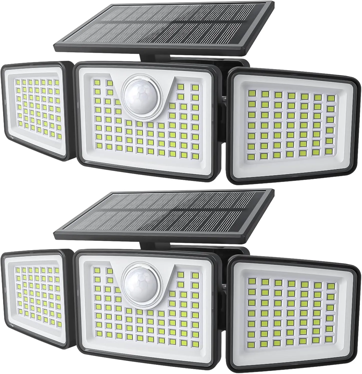 Daphino 2-Pack 2500LM Solar Outdoor Security Lights, 3-Head 270° Wide Angle Motion Sensor Lights, IP65 Waterproof 3-Mode Lighting (Non-Remote)