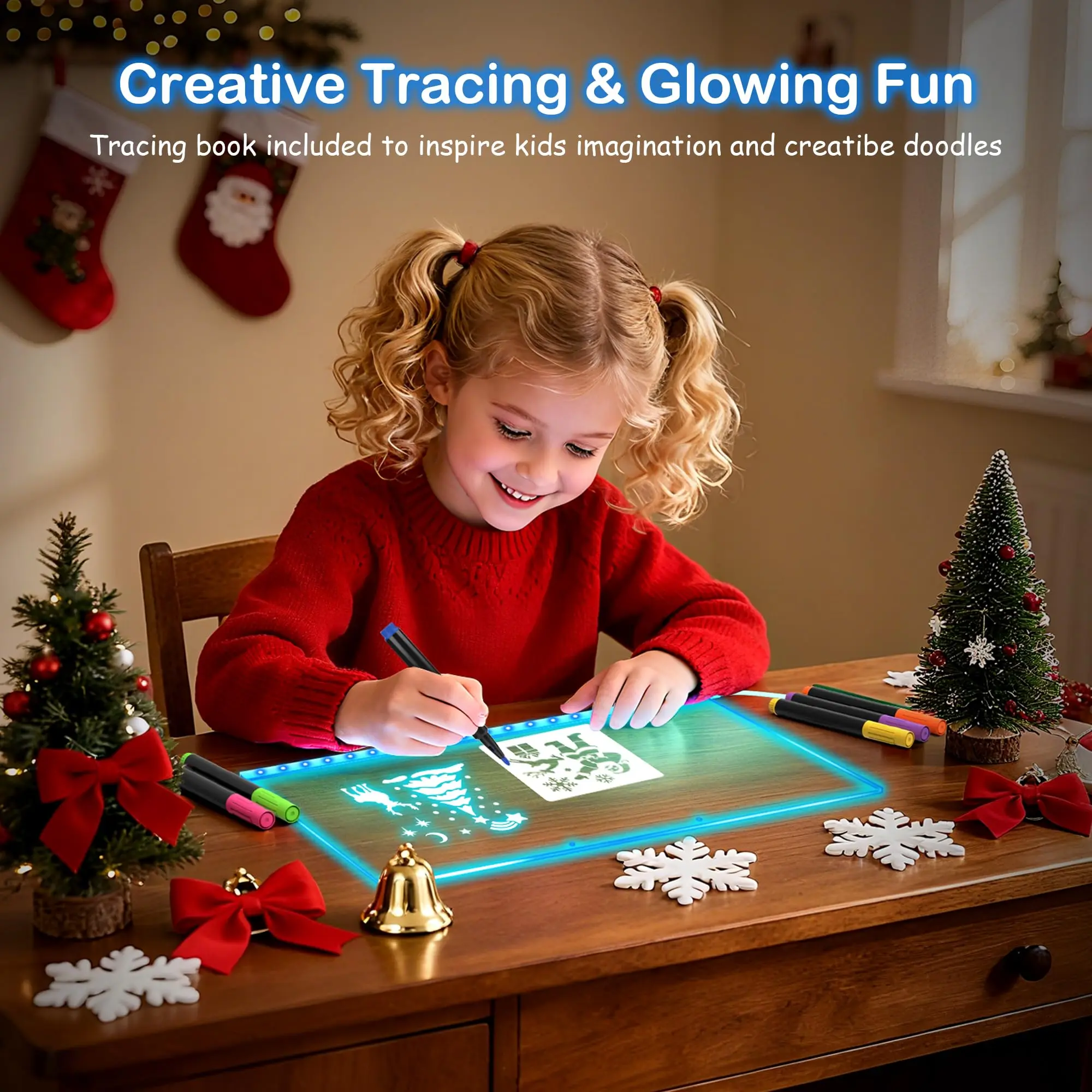 GMOX Note Board with Seven Colors, Includes Adapter, 13"x10" Led Drawing Board for Kids ged 3-12, Stimulate Painting Potential & Enhance Color Cognition, Light Up Dry Erase Boards with 7 Markers, Soft Cloth, Hanging Chain, Holiday Trend Gift, Perfect Gift