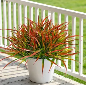 6 Bouquets UV Resistant Artificial Grass Plant in Pot | Faux Outdoor Plants for Front Porch Patio Balcony Garden Decor