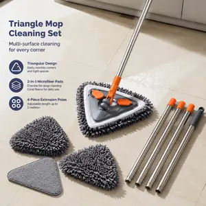 360 °   Rotating Triangle Mop with 2M Extra Long Handle, Extendable Wall and Ceiling Cleaner, Microfiber Dust Mop for High Windows, Floors & Corners, Wet and Dry Dual Use