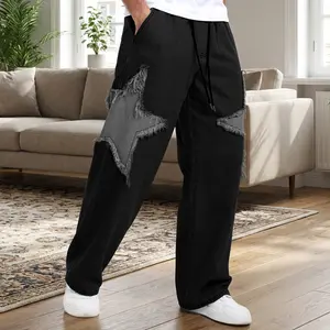 Men's Y2k Star Raw Trim Straight Leg Pants Drawstring Street Sweatpants Springfresh