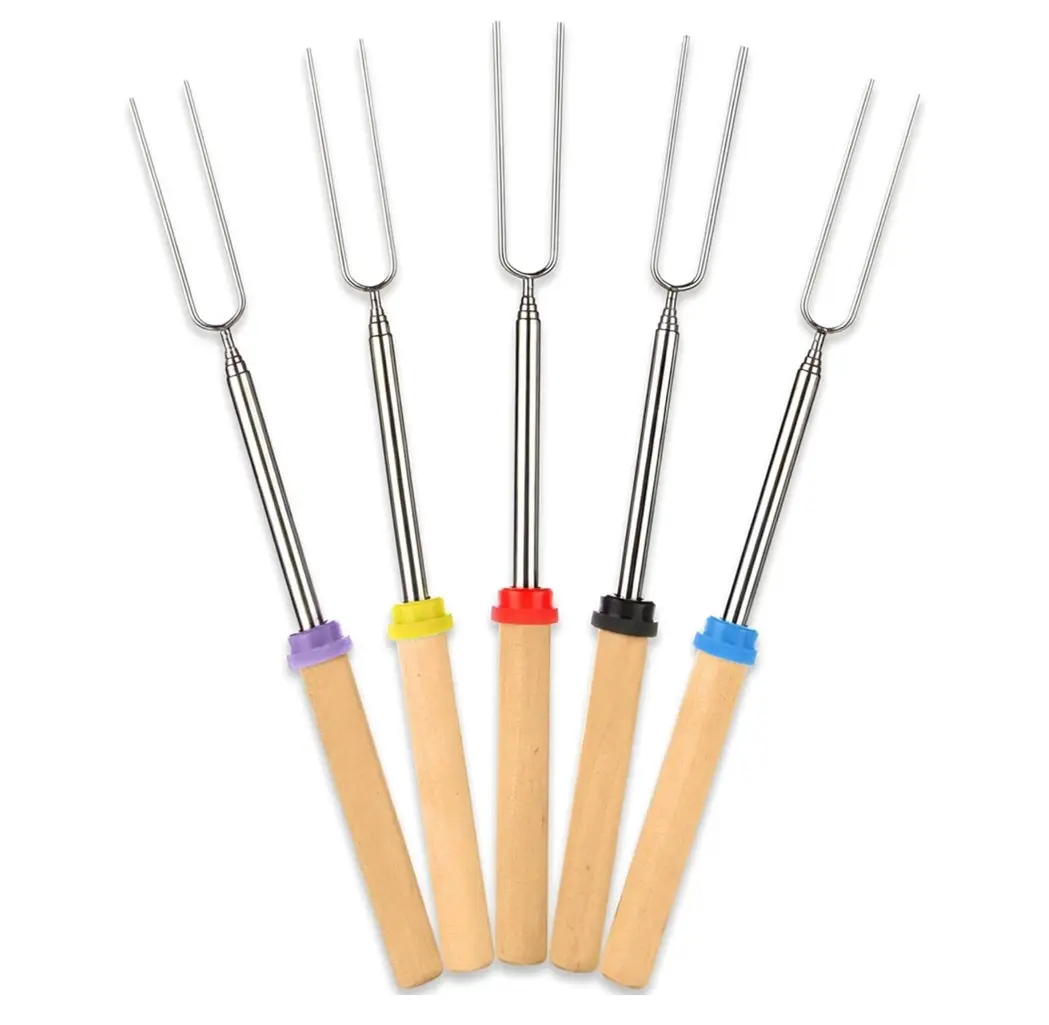 Smores Sticks for Fire Pit - Accessories for Campfire Marshmallow Roasting Sticks Smores Kit Outdoor-Smore Skewers Hot Dog Fork For Outside, Camping Essentials Bonfire Gear Long 32" 5 Pack