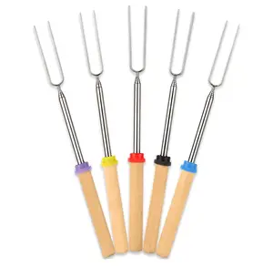 Smores Sticks for Fire Pit - Accessories for Campfire Marshmallow Roasting Sticks Smores Kit Outdoor-Smore Skewers Hot Dog Fork For Outside, Camping Essentials Bonfire Gear Long 32" 5 Pack